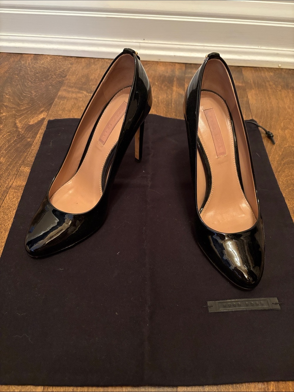 Hugo Boss Black Patent Leather Pointed-Toe High Heels